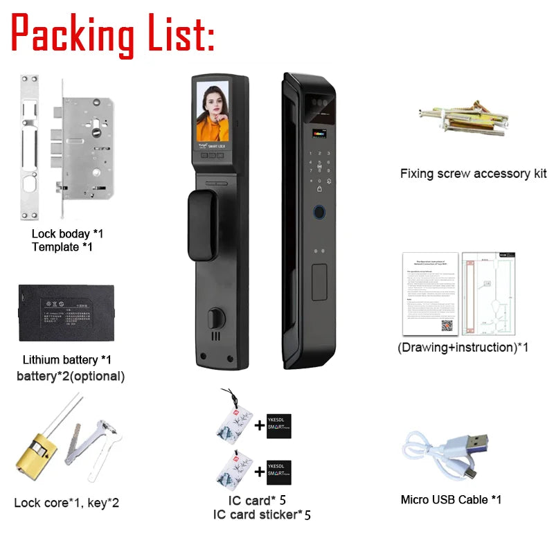 3D Face Recognition WIfi Tuya APP Remote Unlock Voice Intercom Smart Door Lock With Camera Fingerprint Password Digitl Door Lock