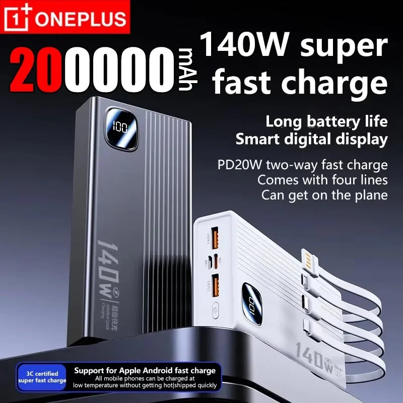 Oneplus 20,0000mAh Large Capacity Power Bank 140W Ultra-thin Fast Charging Built-in Power Bank Portable Fast Charging Power Bank