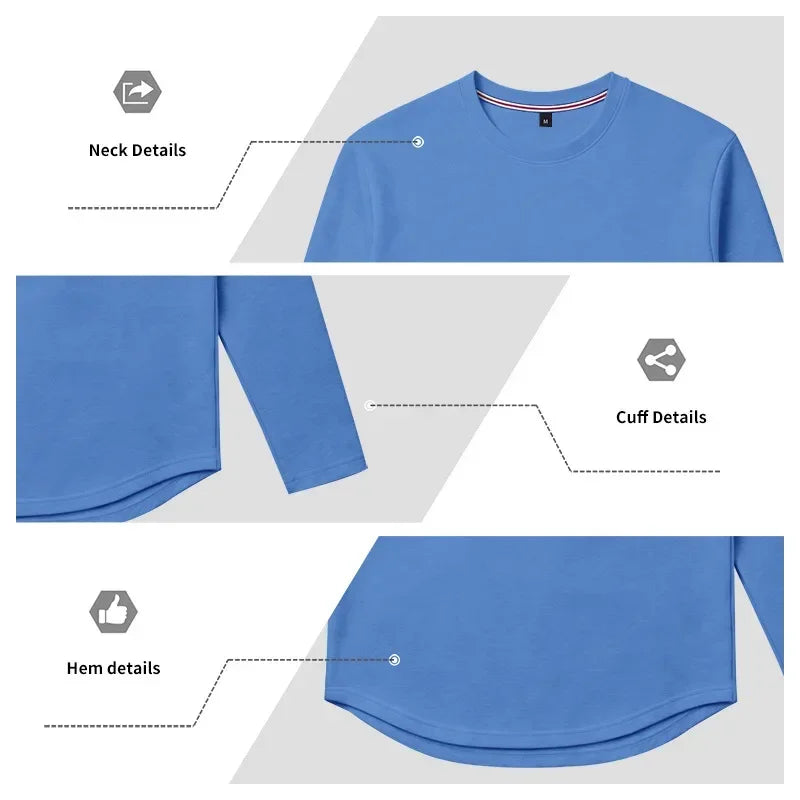 Autumn and Winter Men's Thin Casual Crew Neck Pullover Loose Versatile Breathable Commuter Long Sleeve Bottom T-Shirt