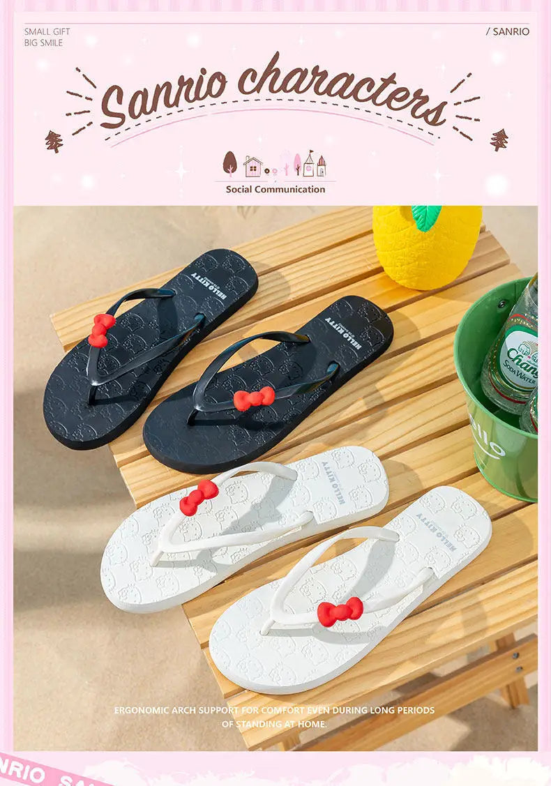 Sanrio Hello Kitty Women'S Flip-Flops, Summer Cartoon Flat Non-Slip Outdoor Beach Slippers, Student Casual Comfortable Slippers