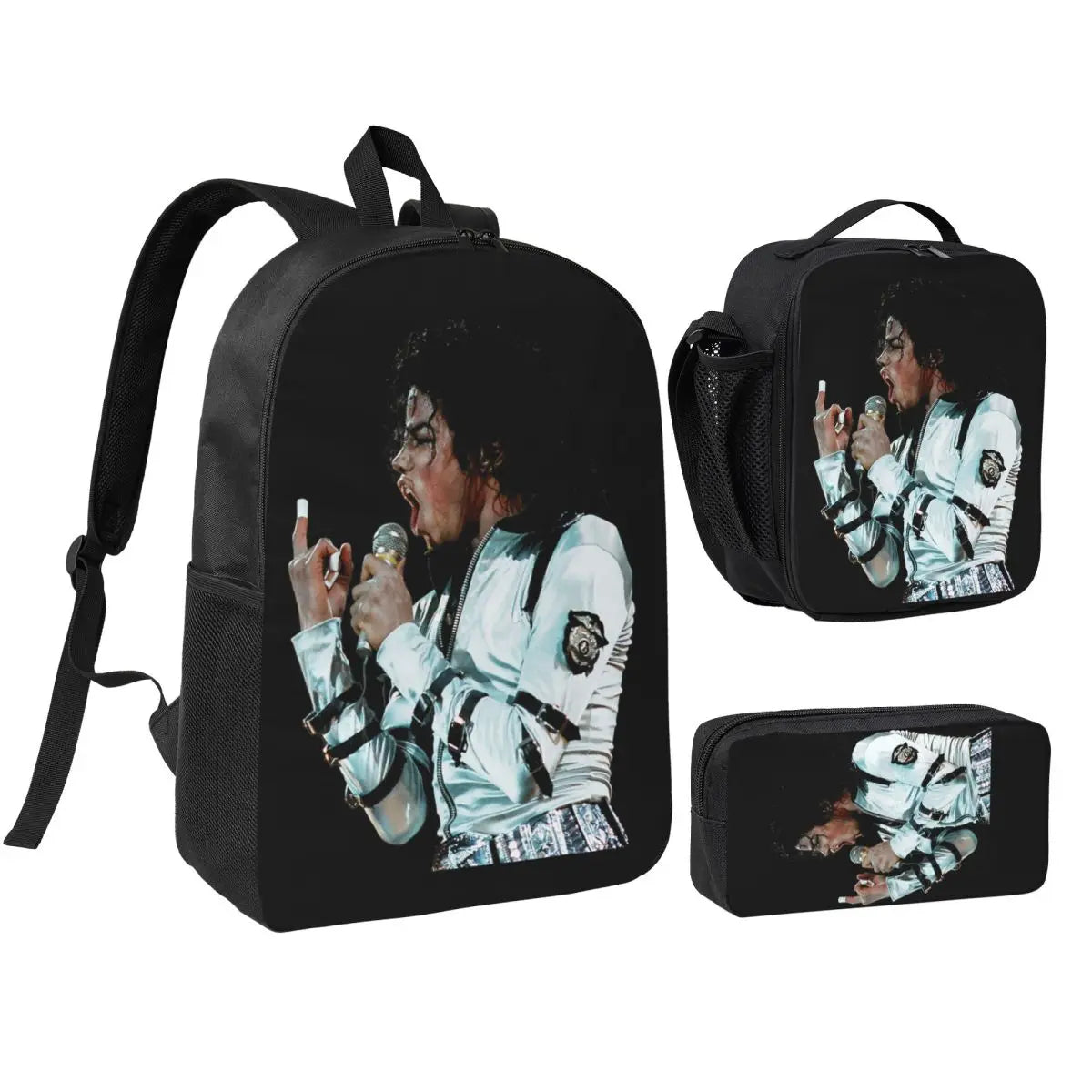 MJ Pop Legend Music 3pecs/set Backpack for Student Shoulder Bag Lunch bag Pencil Case