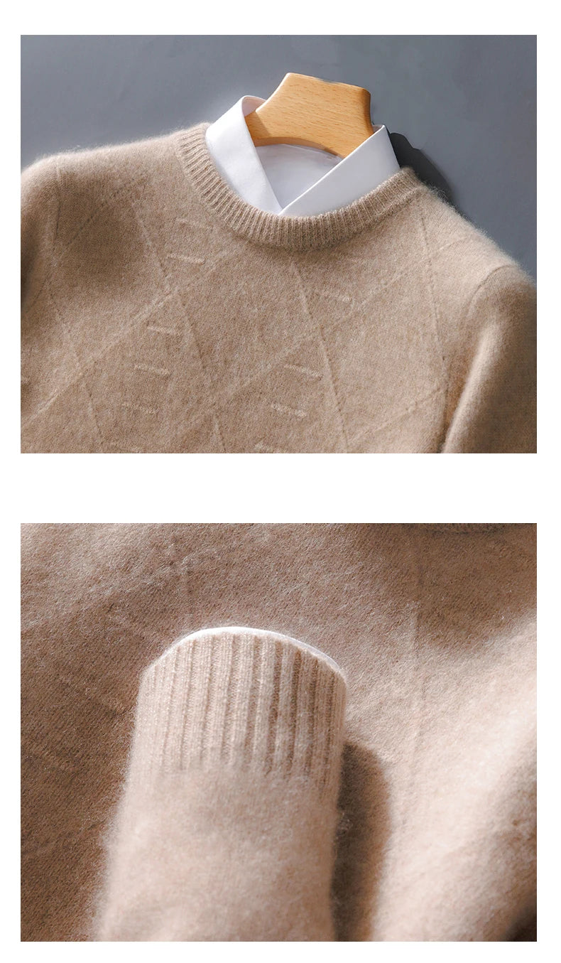 ATTYYWS  100% Merino wool men's pullover O-neck sweater casual knitted solid color autumn and winter men's new wool sweater