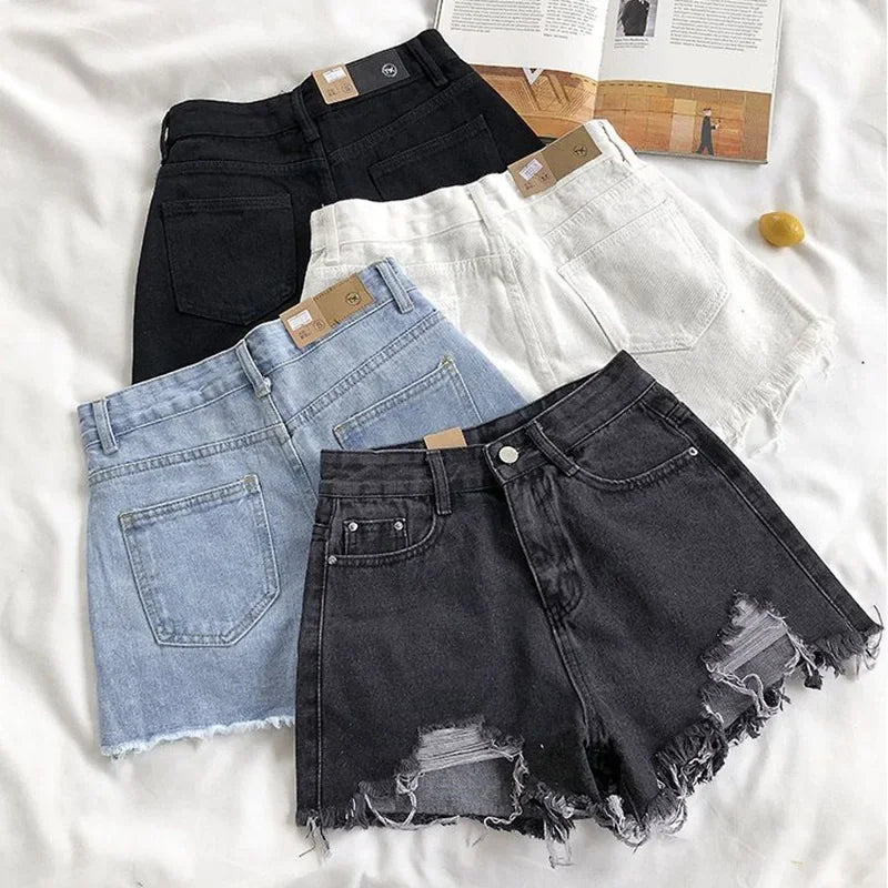 Summer Hot Sale Girls Fashion Denim Shorts Lady Chic Sexy Mini Pants Women Raw Edge High Waist A-line Short Jeans