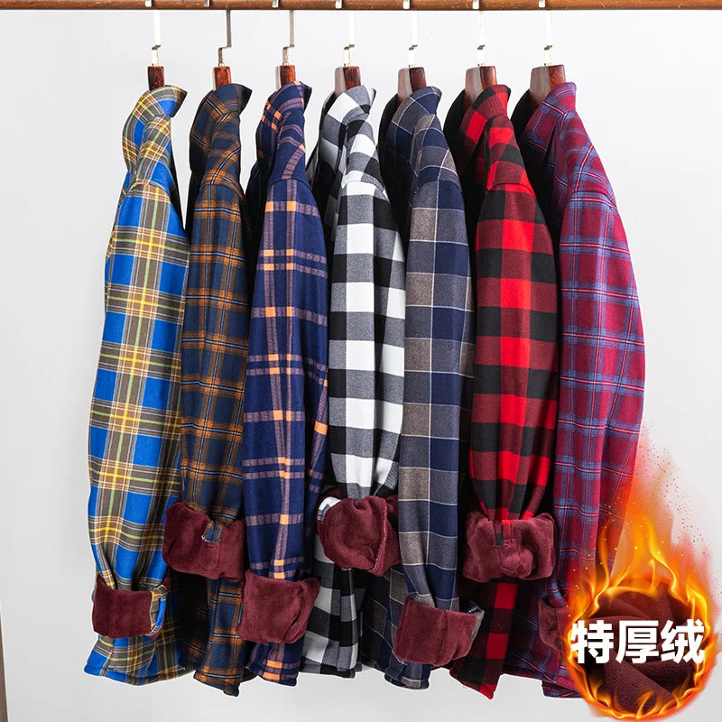 Men's long-sleeved shirt with double-sided fleece thickened warmth, 8XL, 9XL, casual winter fashion, versatile for the street