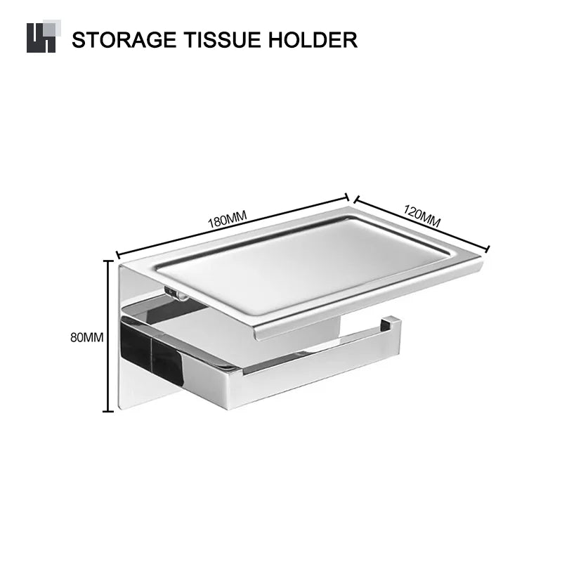 Stainless Steel Chrome Bathroom Hardware Set Square Towel Rack Towel Rack Tissue Holder Robe Hook Bathroom Rack Accessories