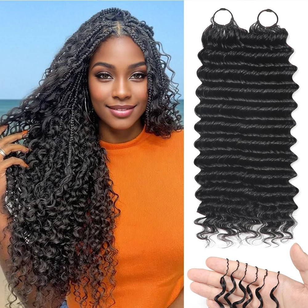 Human Crochet Hair Pre Looped Feather Human Crochet Hair Deep Wave Boho Braids Crochet Human Miracle Knots Crochet Human Hair