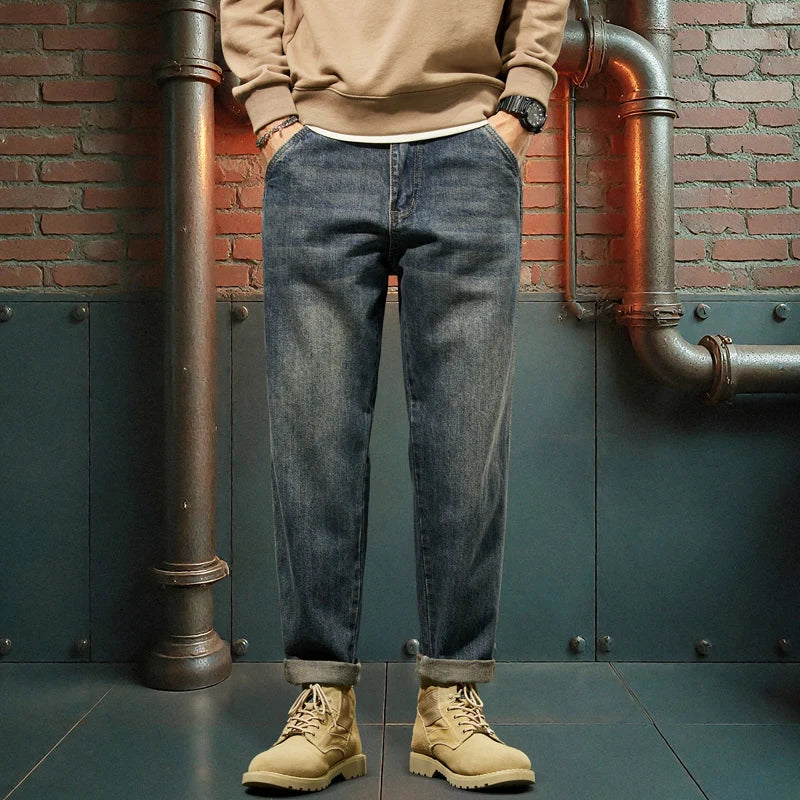 New Men's Loose Jeans Fashionable Outdoor Casual Harem Pants Retro Blue Baggy Street Hip-hop Work Pants