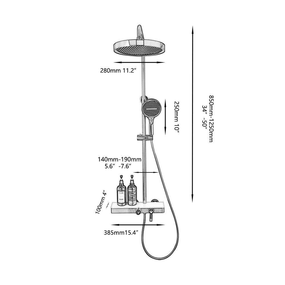 KEMAIDI Bathroom Shower System Set Hot and Cold Control Multifunctional Knobbed Triple Function Shower Set with Hand Shower