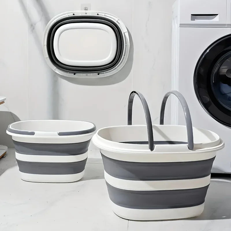 16L Collapsible Mop Bucket with Handles Space Saving Foldable Silicone Tub for Cleaning, Laundry, Storage - Portable Wash Basin