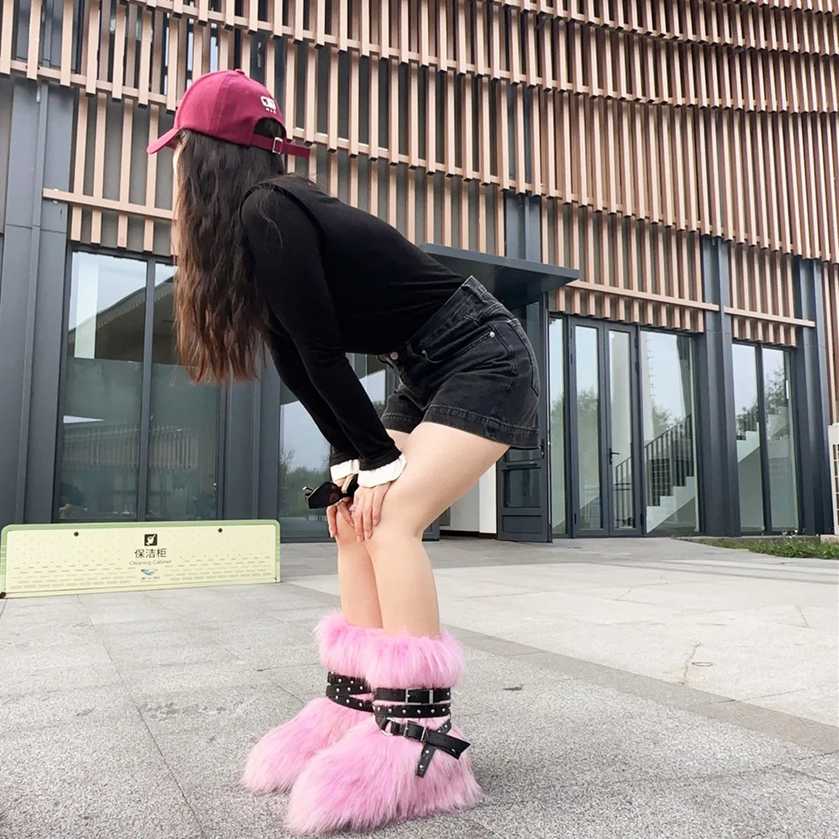 Winter Fur New Design Onepiece Raccoon FurFemale Snow Boots Fur shoes OutdoorMid Leg Boots y2k Cool Pink Girl