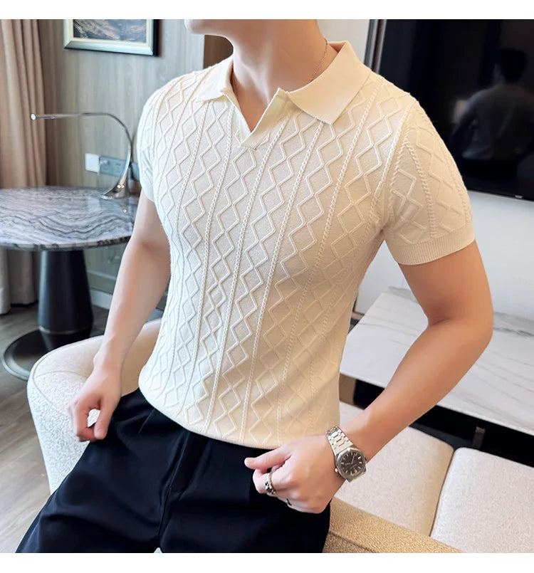 Polo Style Sweaters For Men Autumn Winter New Slim Fit Short Sleeve Mens Casual Sweater Turn Down Collar Knitted Pull Homme 3XL