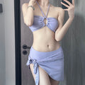 Women's New Purple Bikini Tee-piece Skirt Sle Hanging Ne Swimwear Small Chest Belly Cover Sexy Vaion Hot Spring