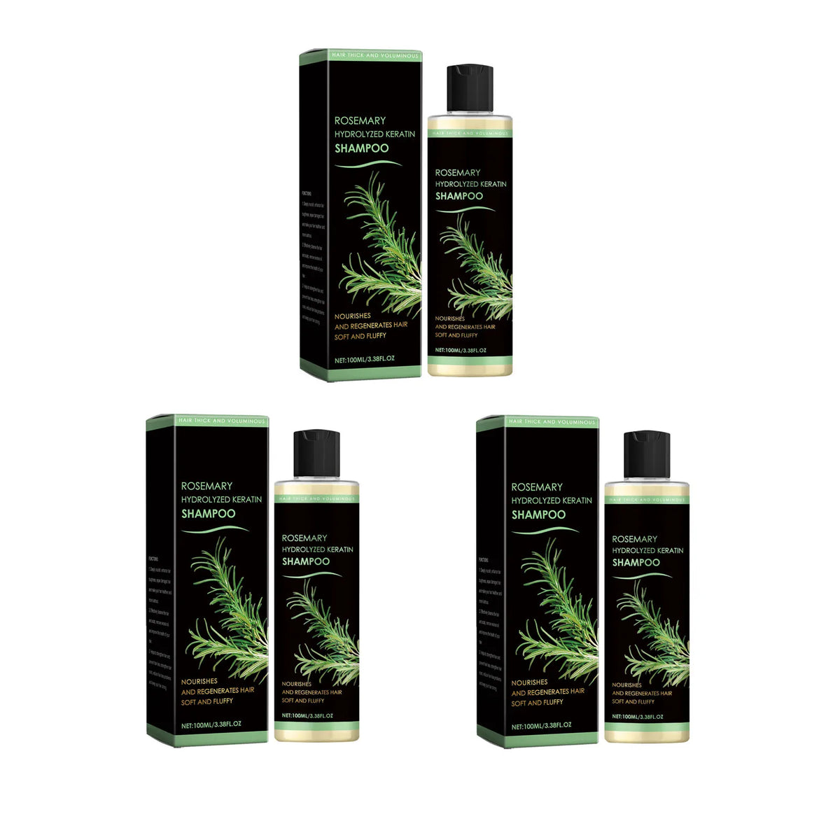 4pcs Rosemary Hair Growth Shampoo Thickening Hydrolyzed Keratin Dry Frizzy Damaged Repair Moisturizing Scalp Cleaning Shampoo