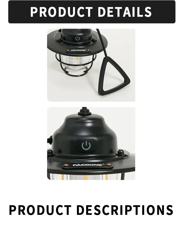 Outdoor Retro Smalldroplight, Campsite Lamp, Atmosphere Lamp, USB Charging Tent Light, LED Camping Hangling Lamp