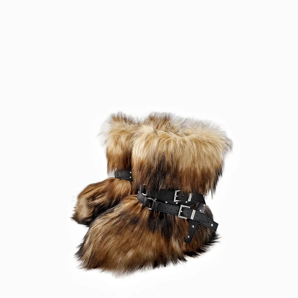 Winter Fur New Design Onepiece Raccoon FurFemale Snow Boots Fur shoes OutdoorMid Leg Boots y2k Cool Pink Girl
