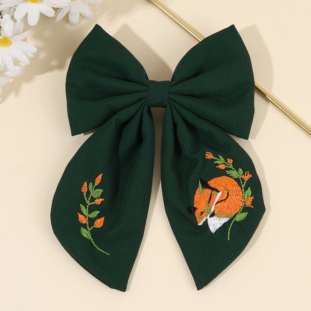 Cartoon Hedgehog Bow Hair Clip For Girls Elegant Handmade Flower Fox Embroidery Hairpins  New Trendy Headwear Hair Accessories
