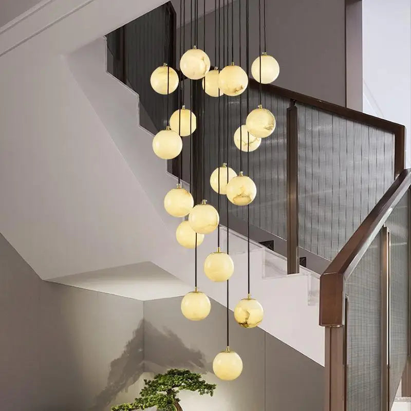 2026 New Modern Staircase Decor Lighting Luxury Marble Chandeliers Duplex Villa Loft Dining Room Hall Living Room Pendant Lights