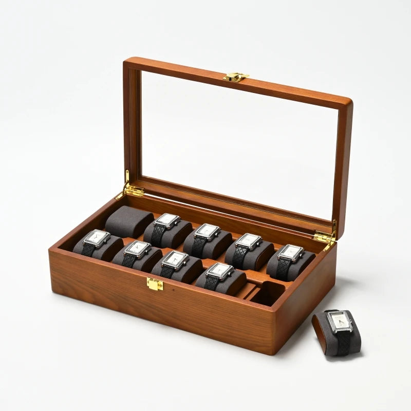 Oirlv 10-Slots Watch Box Jewelry Organizer Case Watch Organizer Large Multifunctional Watch Display Case Watch Storage Box