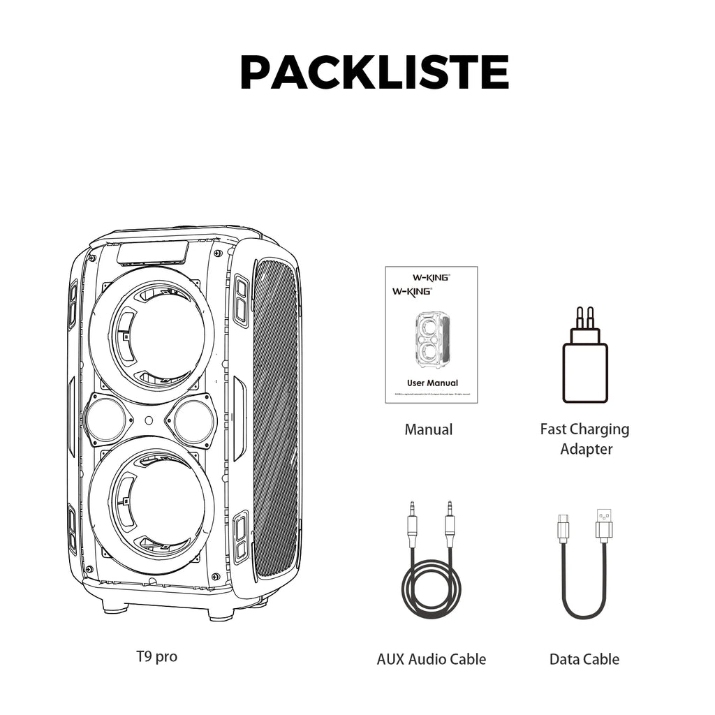 W-KING T9 PRO 250W Peak Bluetooth Party Speaker 125dB Loud 2×6.5" Subwoofer Bluetooth 5.3 TWS Portable Bass Speaker