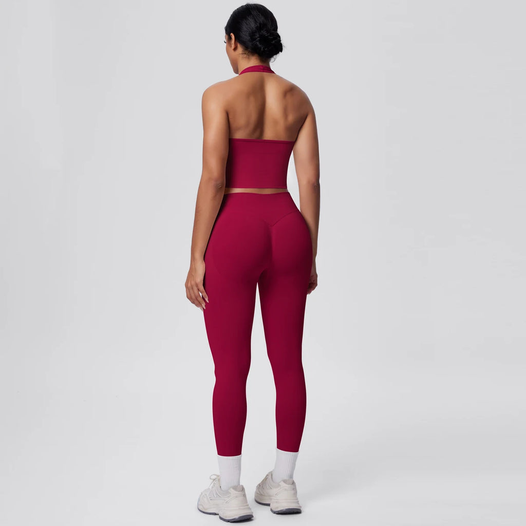 Rooftrellen 2PCS/set Women Gym Sports Yoga Set Breathable Shockproof Workout Top Backless Bra Push Up Fitness Pants Yoga Set