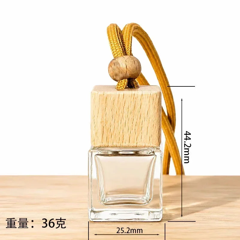 Car Air Freshener Pendant Perfume Glass Bottle With Wooden Caps Refillable Car Essential Oil Diffuser Bottle