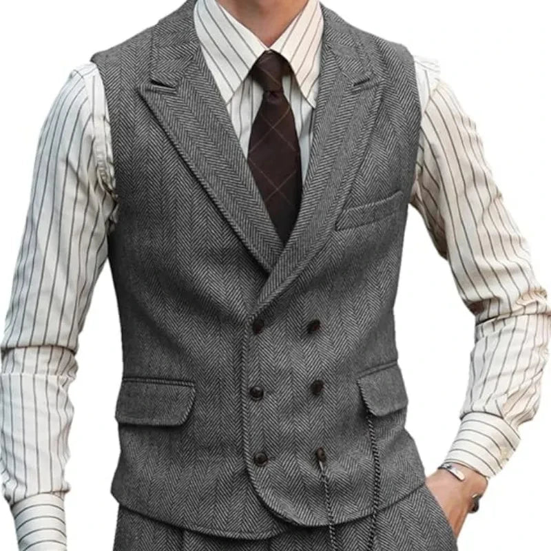 Men Vest Brown Suede Leather Gentleman Business Waistcoat Vintage Regular Slim Autumn Winter Banquet Men's Suit Vest
