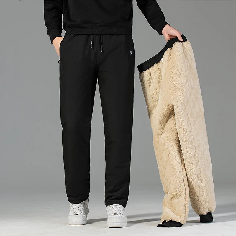 Plus Size 7XL 8XL Men's Winter Pant Fleece Velvet Plush Trouser Male Thermal Thick Warm Windproof Casual Joggers Waterproof Pant