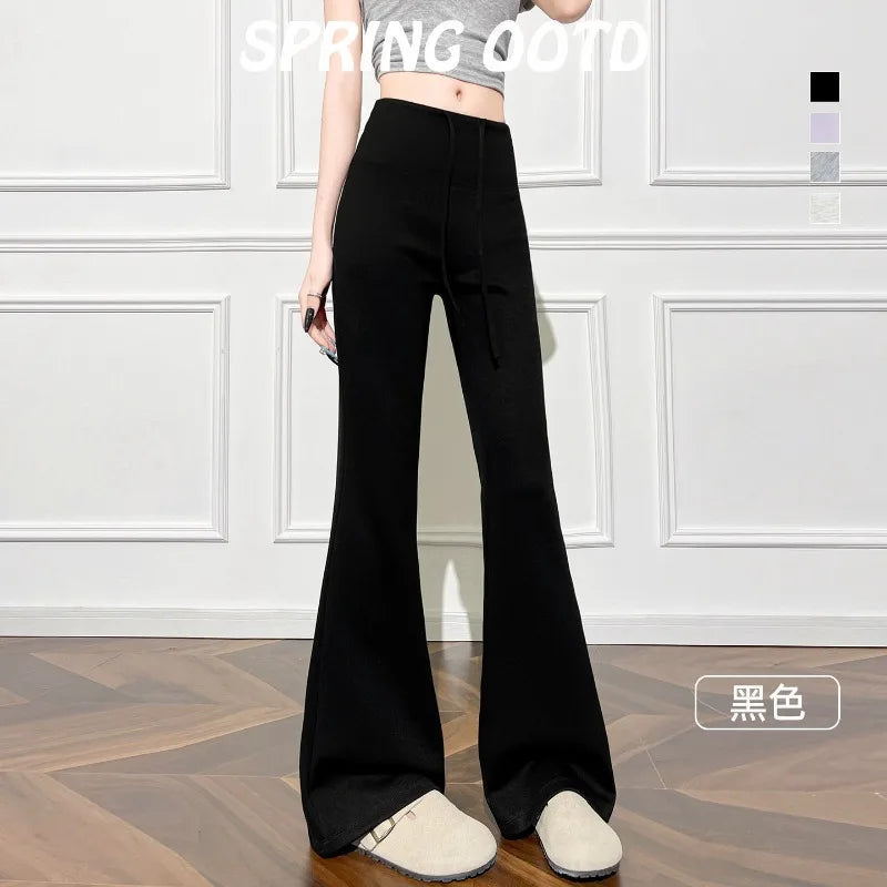 Women High Waist Drawstring Flared Sweatpants Slim Fit Stretchy Casual Yoga Pants Multi Colors