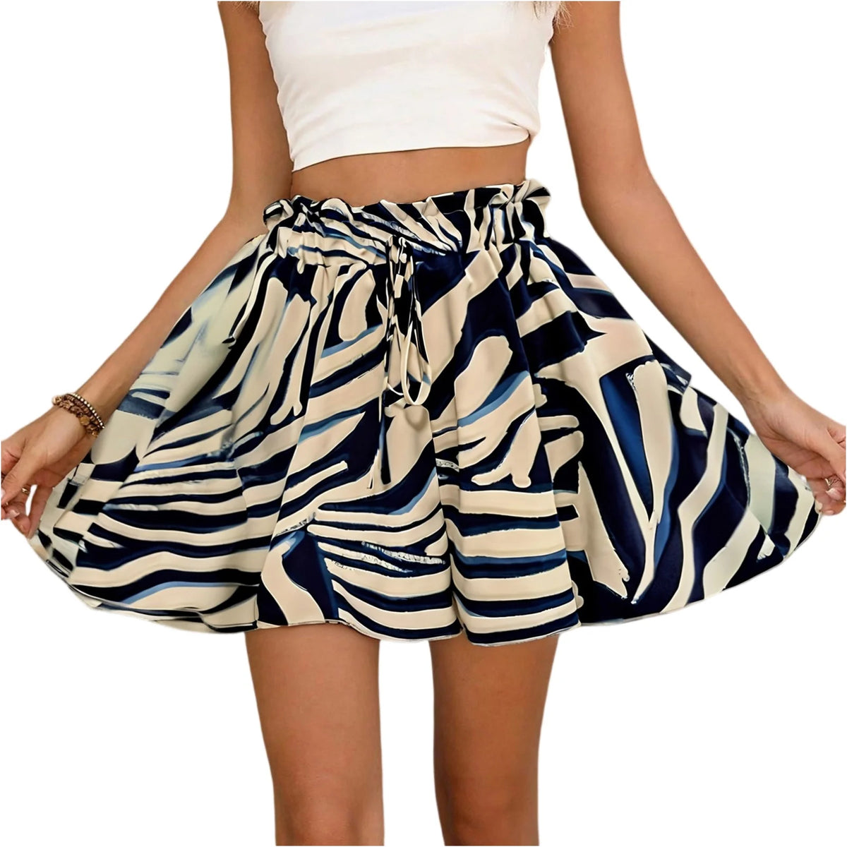 Women's Bohemian shorts high waist drawstring loose shorts lightweight comfortable beach shorts print wide leg short pants