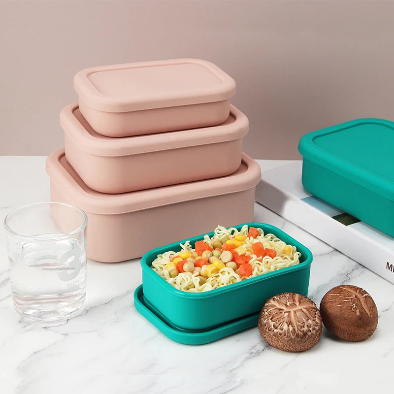 3Pcs/set(300ml+700ml+1300ml) Silicone Lunch Box,Microwaveable Bento Box,Food Container With Lid For School Work Travel Leakproof