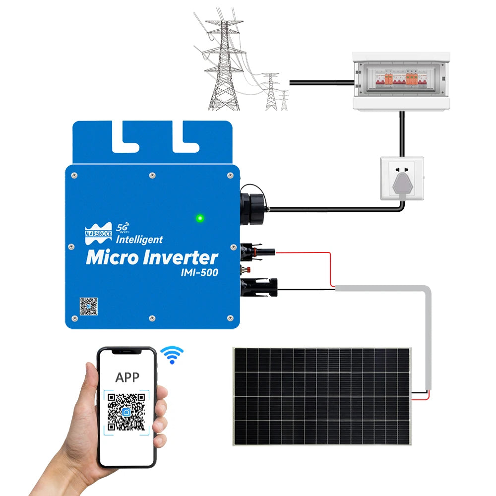500W Solar Inverter On Grid Tie 22-50VDC Solar Panel Input Pure Sine Wave With WiFi Function IP65 Easy Install For Home Grid