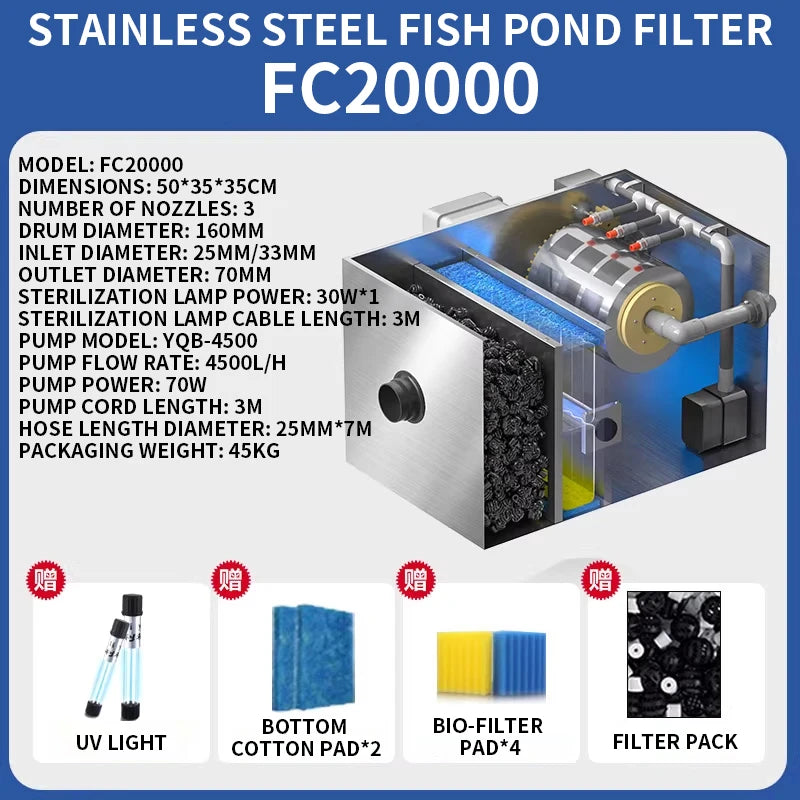 Stainless Steel Backwash Drum Microfilter Silent Water Circulation Filter for Koi Fish Pond
