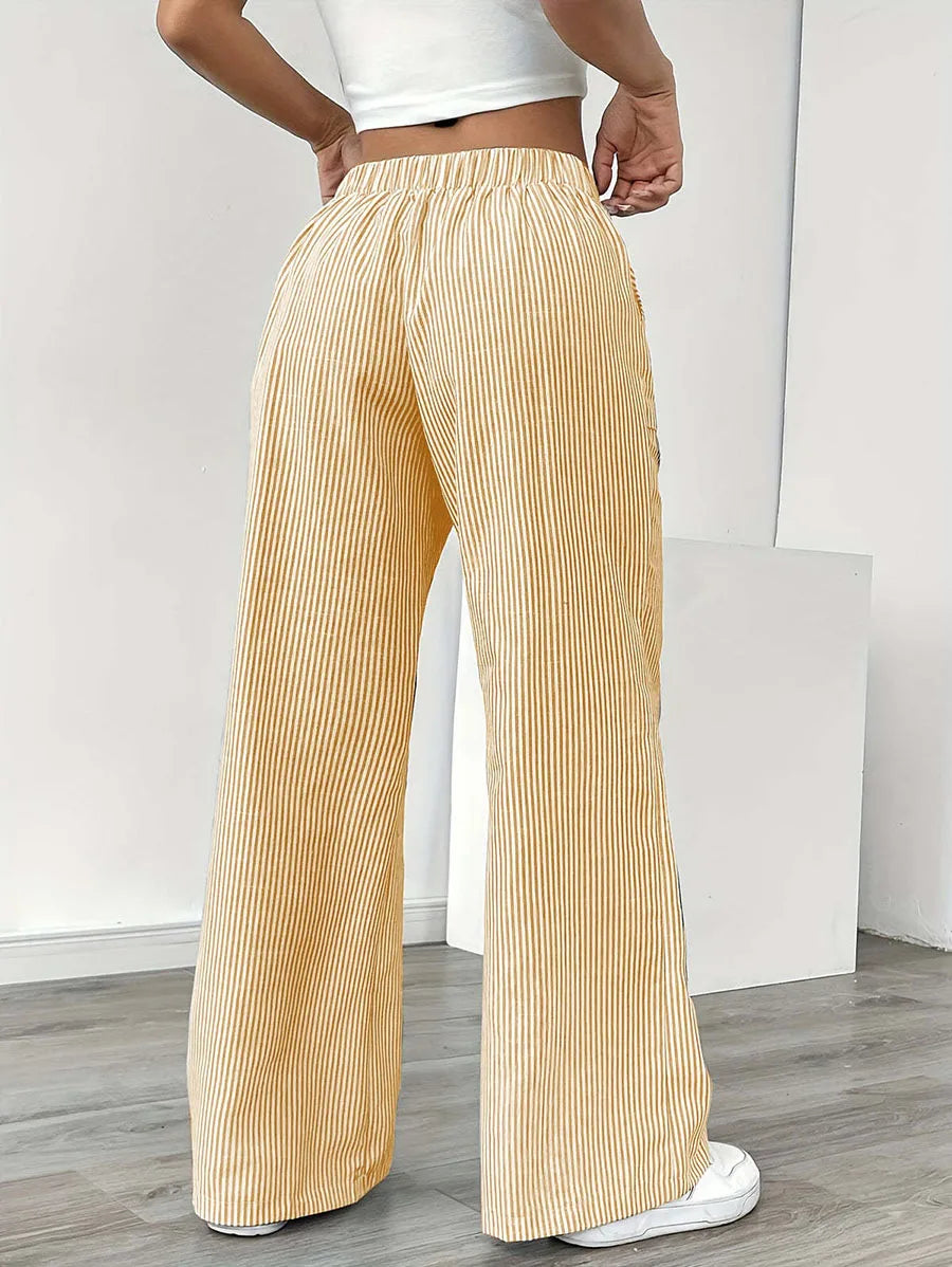 American Style Retro Vertical Stripe Drawstring Wide Leg Pants High Waist Dipping Loose Straight Casual Pants