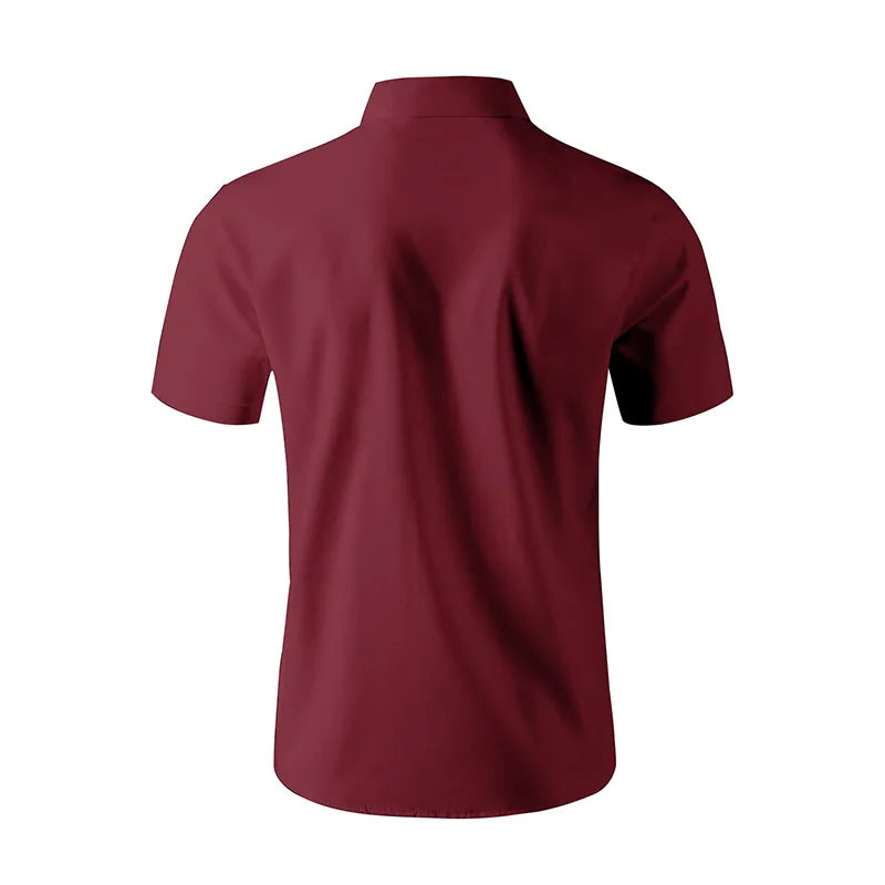 New Men's Business Casual Solid Color Short Sleeved Shirt for Summer Fashion No Ironing Comfortable and Versatile Top