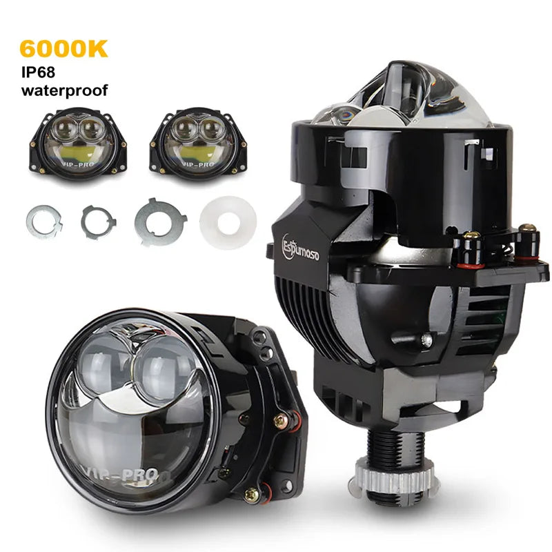 2+6pc Chips 3.0 Inch Bi Led Projector Lens Halo Lights H4 H7 9005 9006 Car Headlights Hella 3R G5 Angel Eyes High Low Beam LED