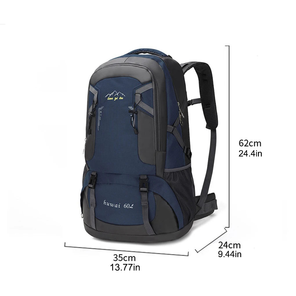 60L Backpack Outdoor Large Capacity Waterproof Rucksack Climbing Pack Zippered Portable Lightweight Bag