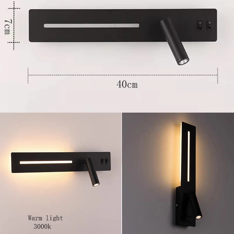 LED Wall Light Interior  Mobile Phone Charging USB Wall Lamps With Switch Bedroom Bedside Reading Lights Decoration Living Room