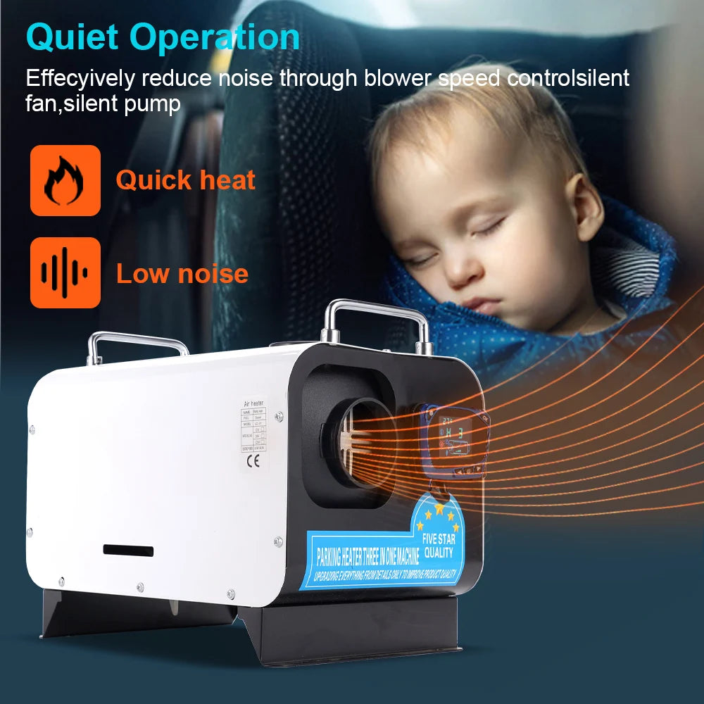5/8KW Diesel Air Heater 12V/24V/220V Three-in-one White Horizontal Car Heater for Car Truck Boat RV Parking Diesel Heater