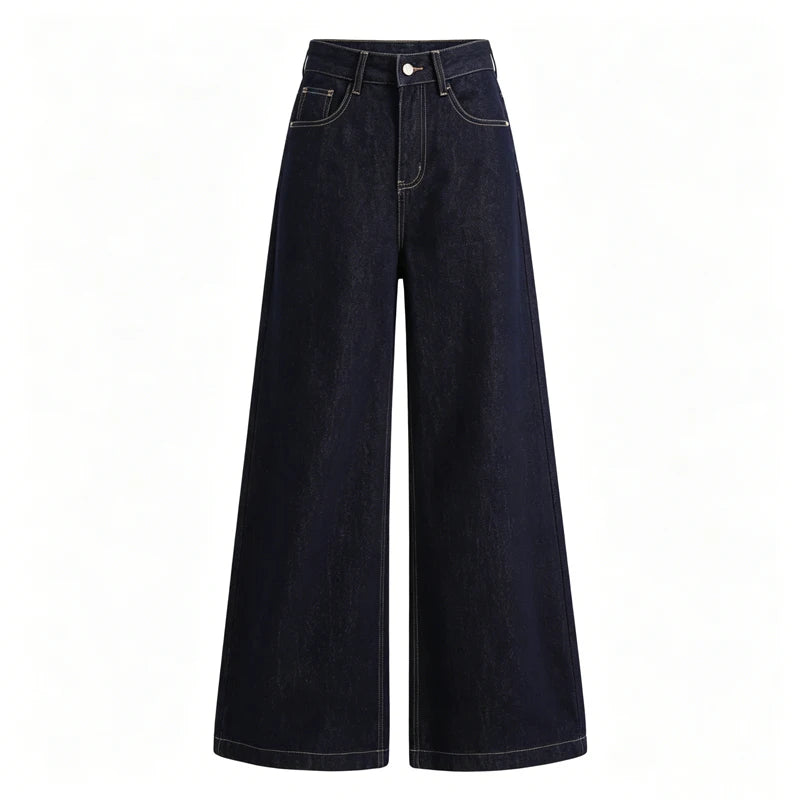 Raw Denim High Waist Wide Leg Draped Jeans Women Vintage Loose Slim Versatile Commute Long Trousers