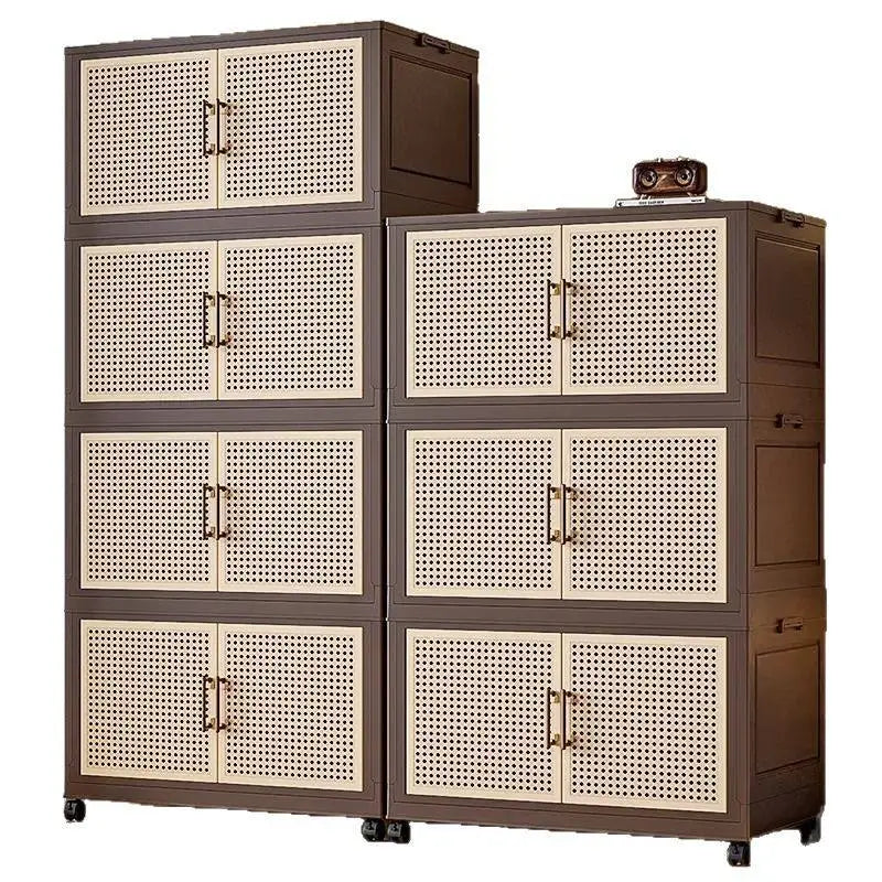 #Retro Storage Cabinet, Tall Wooden Foldable Cabinet for Living Room, Large Capacity Space Saving