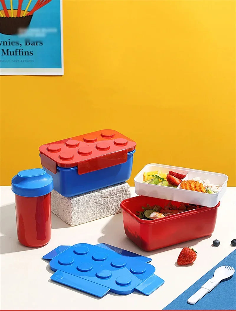 Lunch Box DIY Building Block Portable Modular for Children Student Outdoor Picnic Bento Food Storage Container Fruit Salad Box