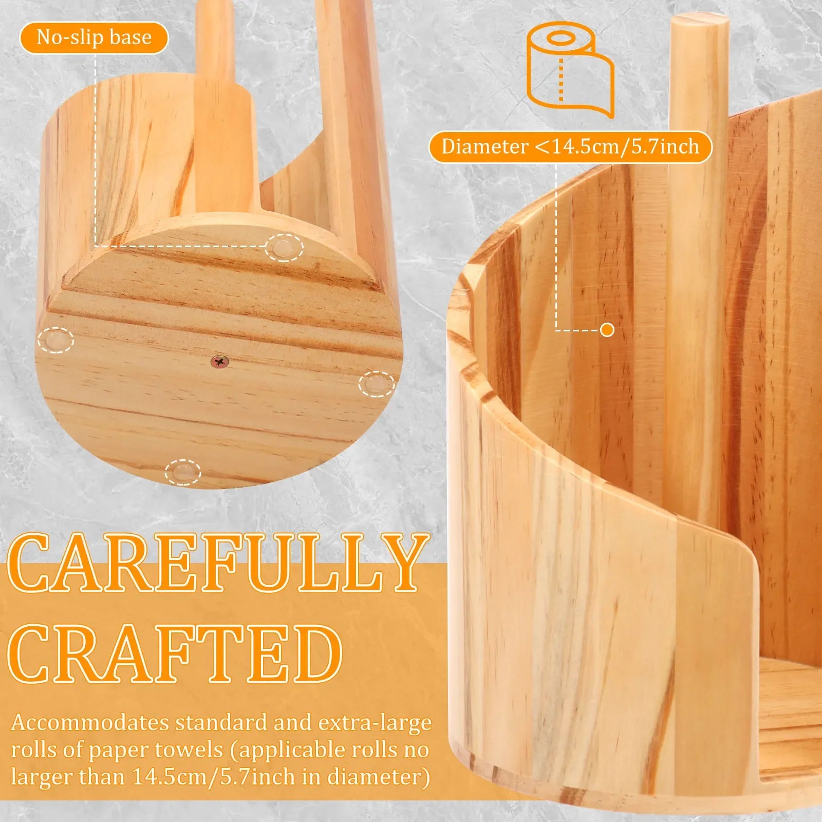 New Paper Towel Holder Wooden Kitchen Spiral Roll Paper Holder Anti-Skid Tissue Vertical Stand Countertop Bathroom Decoration