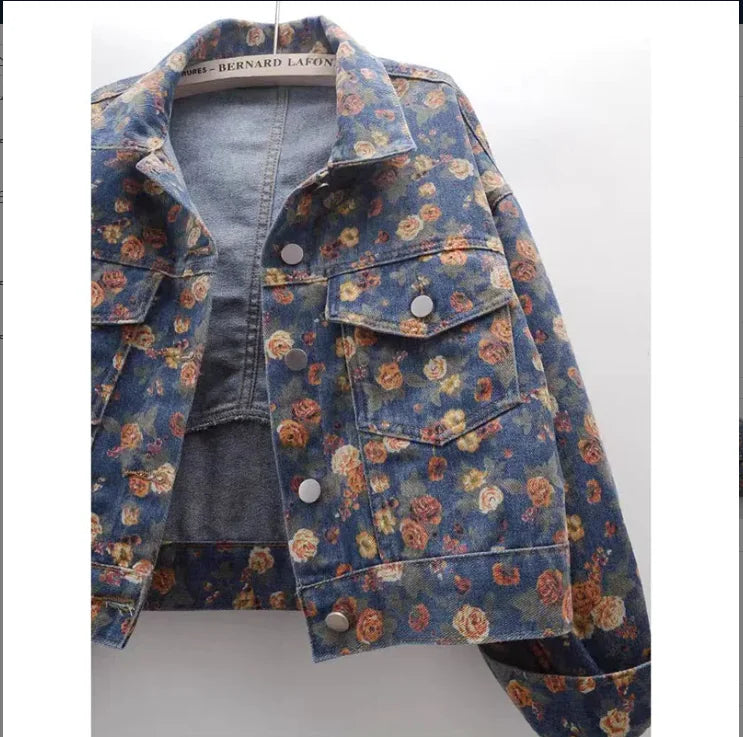 Women Denim Jacket 2025 Spring Autumn Design Sense Printing Lady Outerwear Long Sleeve Korean Version Female Cowboy Coat