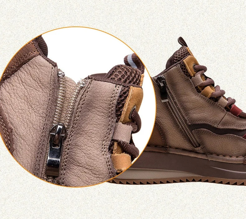 DRKANOL 2026 Women Boots Autumn Winter Mixed Colors Genuine Cow Leather Warm Ankle Boots Ladies High Top Casual Sneakers Shoes