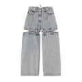 Fashion Women's Denim Pants Loose Waist Zip Hollow Out Solid Color Wide-leg Floor-length Jeans Autumn 2023 New Tide