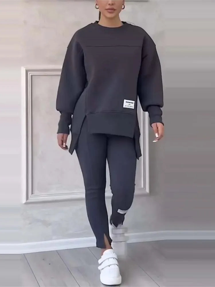 New Women's Fashion Casual Sweatshirt + Trousers Cover Autumn Winter O Neck Long-sleeved Hoodie Women's Suit Sports 2piece Set