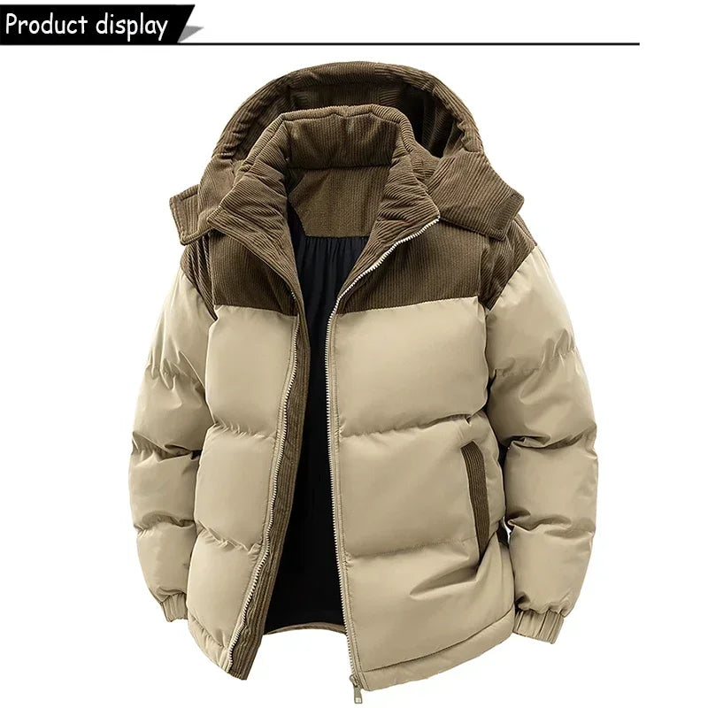 Winter Men Waterproof Windproof Casual Jacket Mens Puffer Hooded Fashion Jacket Man Outdoor Loose Thick Jacket Windbreaker Parka
