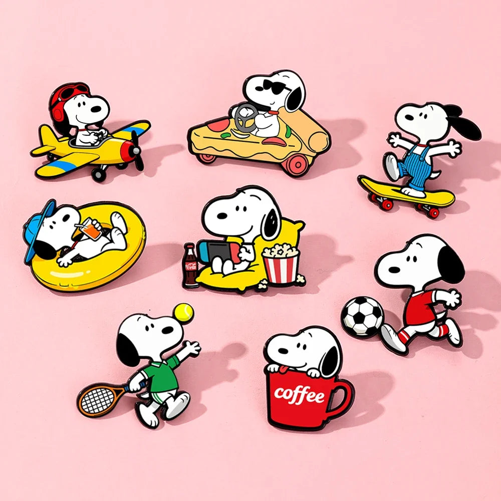 6/7/8/10Pcs Snoopy Enamel Pin Set Cartoon Charlie Brown Woodstock Brooch Lapel Pins for Backpack Clothes Badge Cute Fans Gift