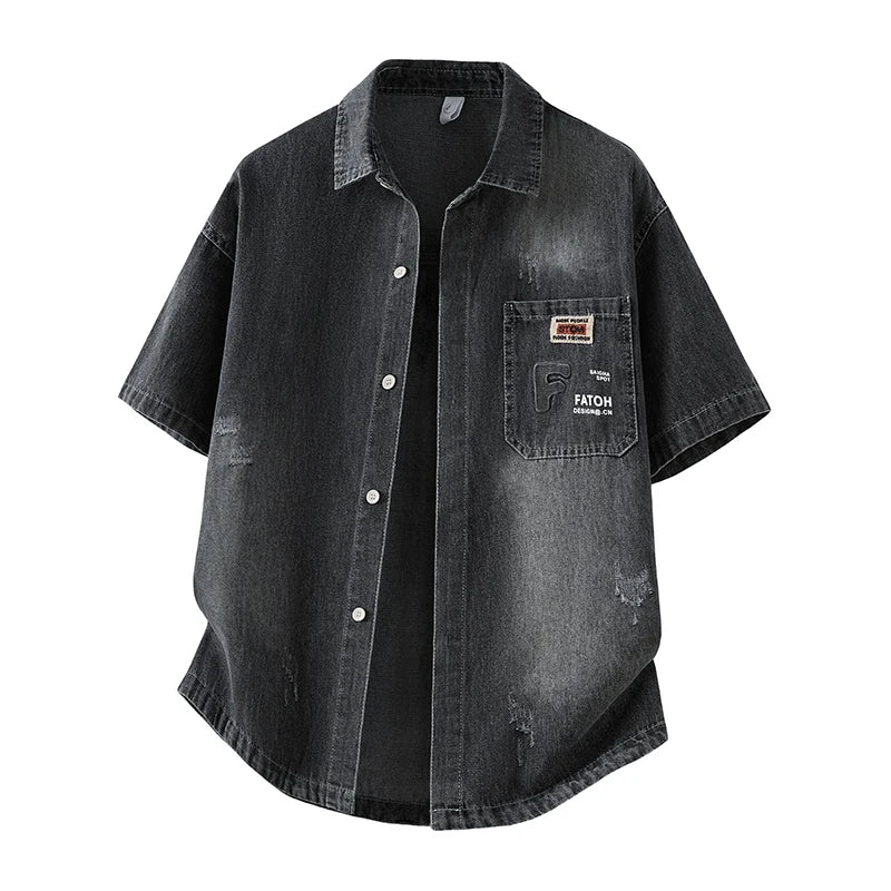 Men's Denim Shirt Summer Fashion Breathable Cotton Blend Short Sleeve Shirt Street Trendy Daily Outing Comfortable Jean Shirt