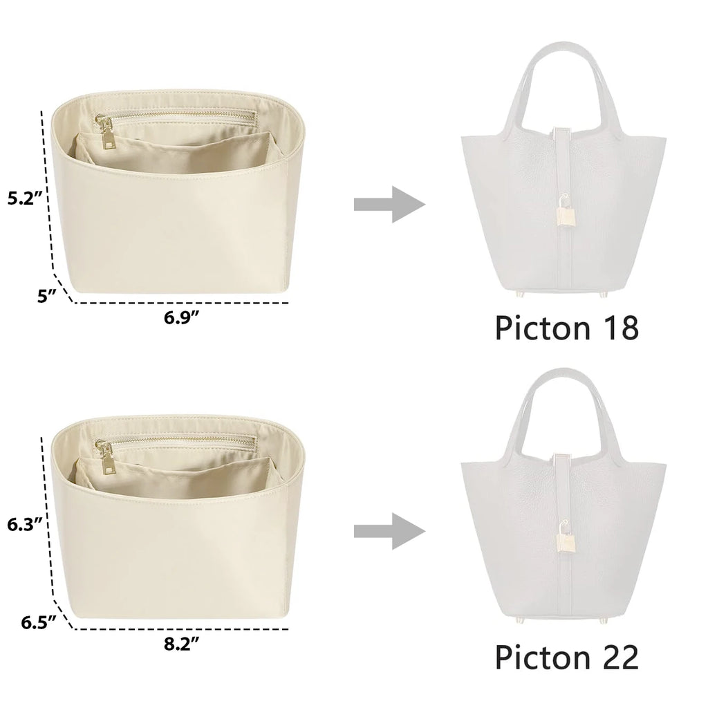 Picotin 18 Organizer Insert, Luxury Purse Organizer Insert, Silky Smooth, Fits Picotin 18/22 Bags